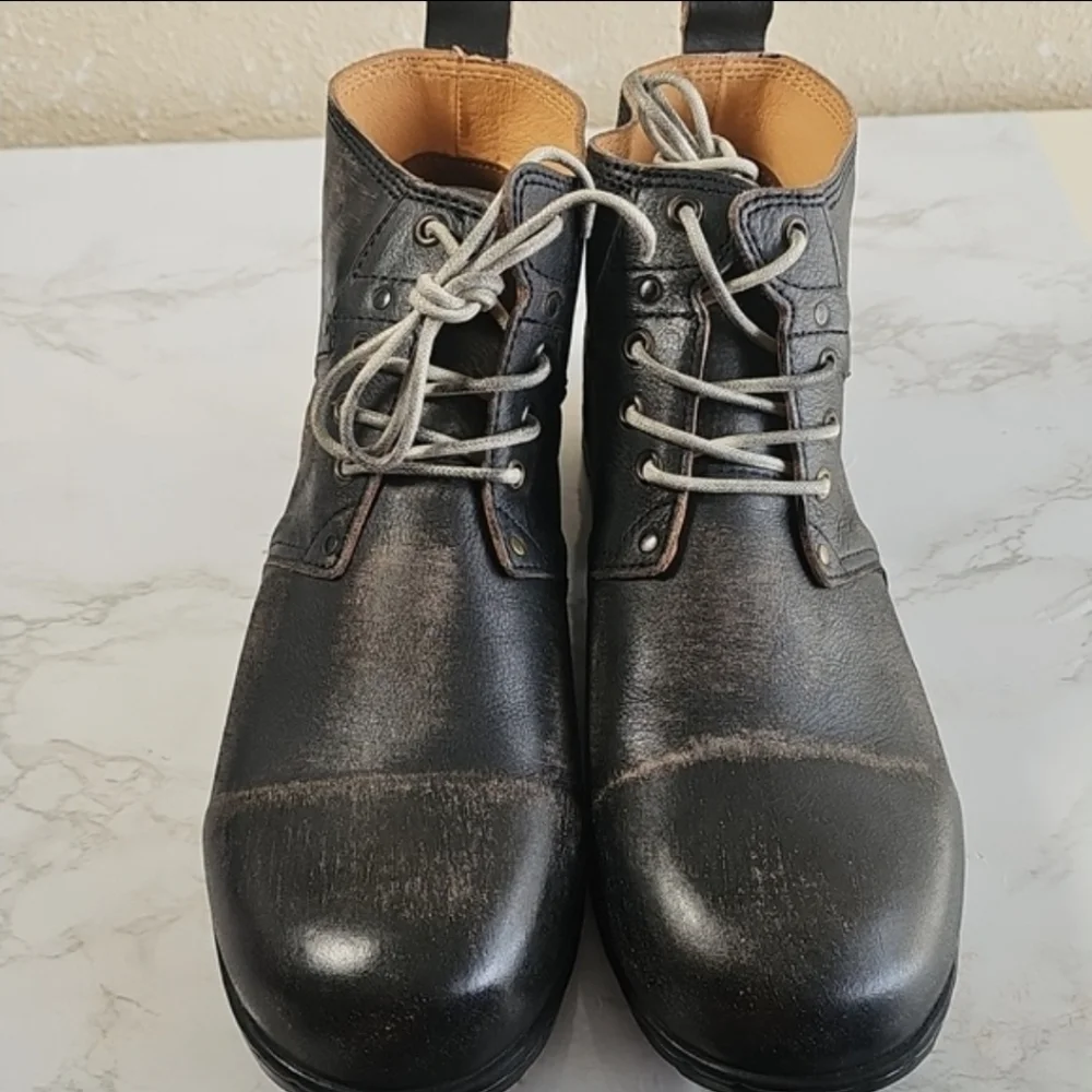 OSSTONE Moto Boots lace-up Leather Chukka Boots.